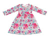 Striped Floral Long Sleeve Milk Silk Flutter Dress