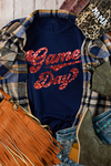 Blue Game Day Graphic Cuffed Sleeve Crew Neck T Shirt