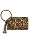 Leopard Cuff Handle Tassel Wristlet Clutch