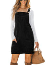 Black Plain Corduroy Pockets Overall Dress