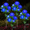 4 Pack Solar Solar Rose Flower Lights, Outdoor Solar Garden Stake Lights, Waterproof LED Solar Landscape Lights with 5 Rose Flowers for Pathway Patio Yard Decorations, Blue