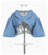 Blue & Floral Lined Faux Cloak Short Blazer