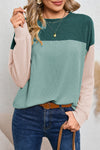 Black Ribbed Color Block Long Sleeve Top