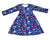 Pretty Blue Dino Long Sleeve Milk Silk Dress