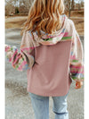 Light Pink Geometric Patchwork Hooded Zip Up Jacket