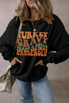 Black Thanksgiving Slogan Print Drop Shoulder Sweatshirt