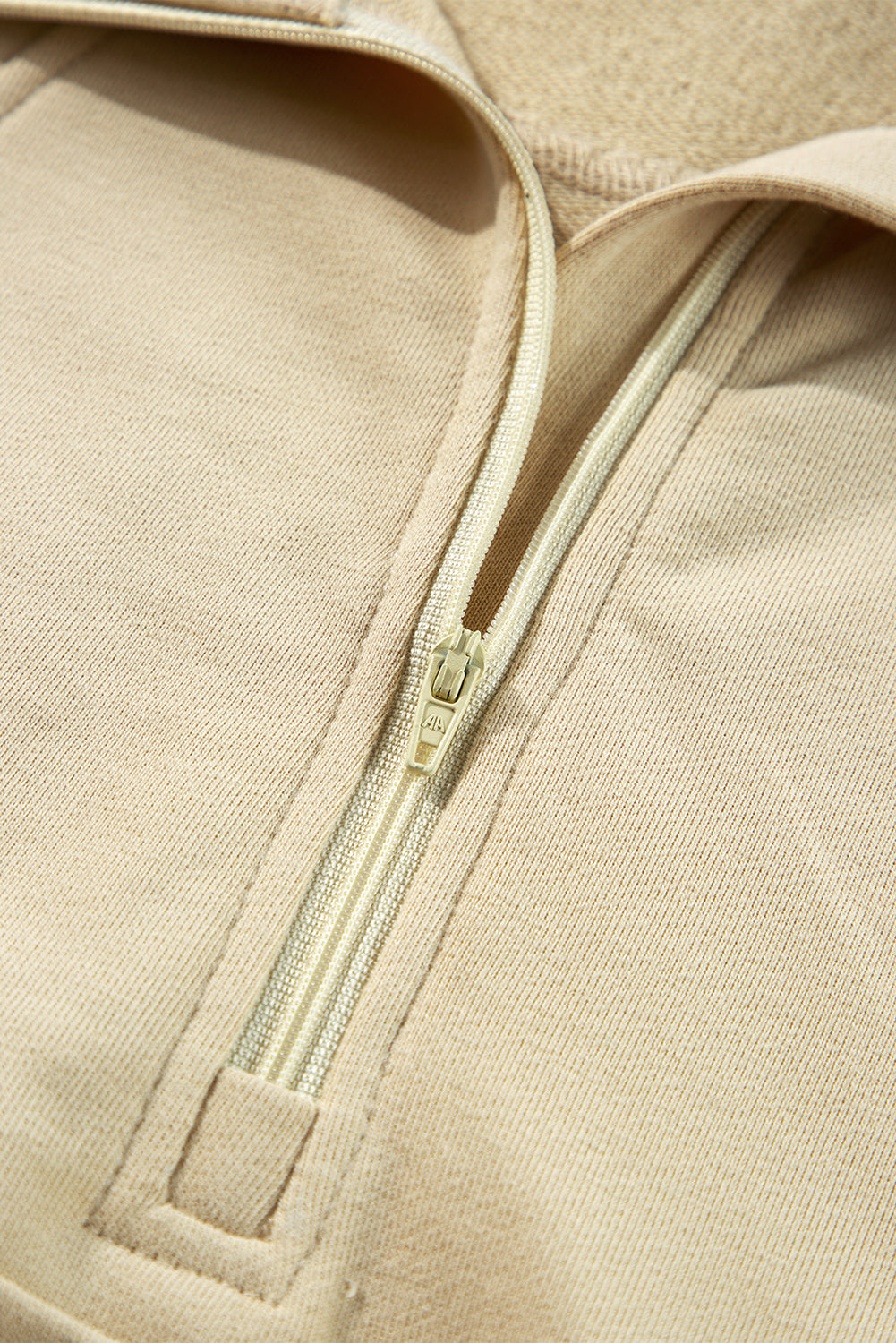 Parchment Quarter Zip Stand Neck Kangaroo Pocket Sweatshirt