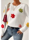 Crochet Flower Round Neck Long Sleeve Sweater