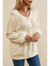 Apricot Pleated Sleeve Hollow Detail Button Knit Cardigan