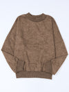 Brown Plain Drop Shoulder Crew Neck Pullover Sweatshirt