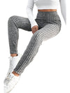 Gray Wide Waistband Ribbed Textured Knit Leggings