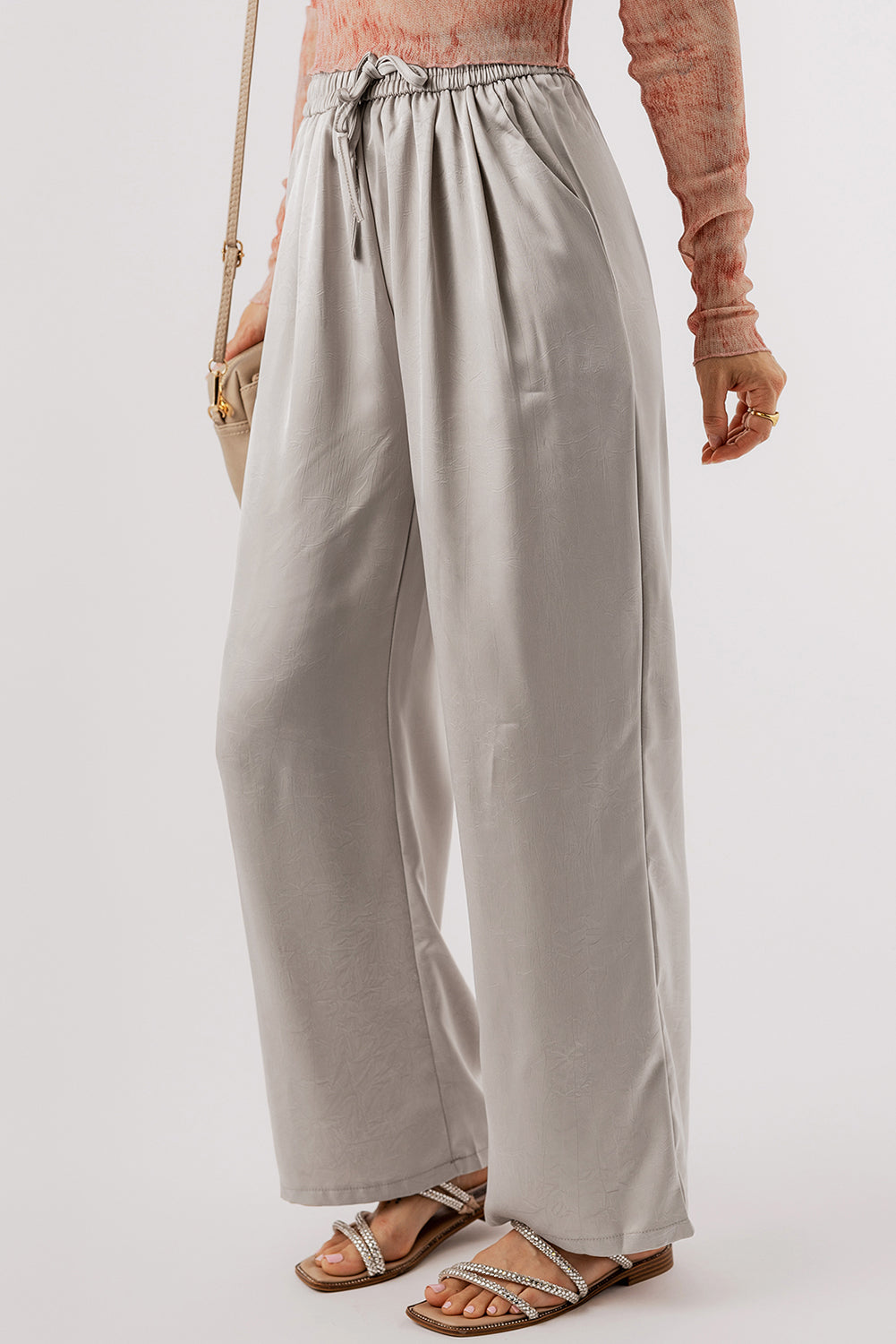 Jet Stream Solid Pleated Drawstring High Waist Wide Leg Pants