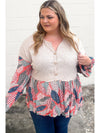 Apricot Plus Size Patchwork Textured Buttoned Blouse