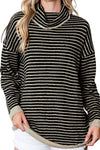 Brown Striped Turtleneck Oversized Sweater