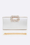 Crystal Buckle Metallic Box Clutch