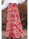 Pink Boho Floral Print High Waist Maxi Skirt