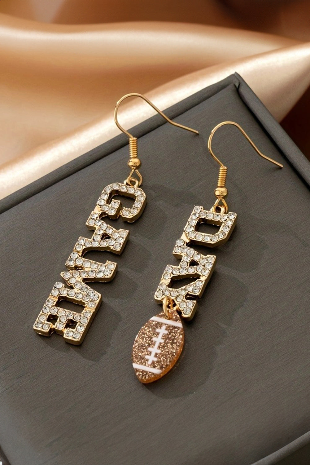 Gold GAME DAY Rugby Rhinestone Dangle Earrings