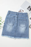 Beau Blue Shimmer Heart Pattern Distressed Denim Mini Skirt