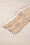 Light French Beige Contrast 3/4 Sleeve Crew Neck Sweater