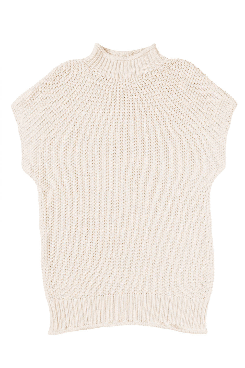 Beige Mock Neck Knitted Dolman Top