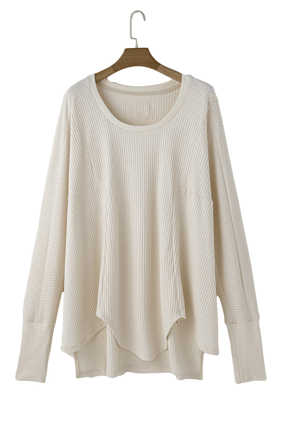 White Waffle Knit Exposed Seam Round Neck Oversized Top