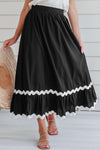 Black Ric Rac Trim High Waist Maxi Skirt