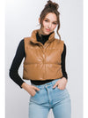 PU Faux Leather puffer West With Snap Button