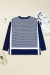 Blue Striped Colorblock Patchwork Dolman Oversize Tunic Sweater