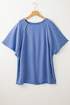 Ashleigh Blue Solid Color Frill Short Sleeve Frayed Hem Plus Top