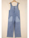 Wide Strap Denim Overalls with Pockets