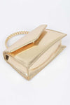 Metal Handle Metallic Leather Convertible Clutch