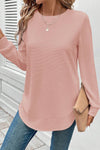Gossamer Pink Rounded Hem Waffle Plain Long Sleeve Top
