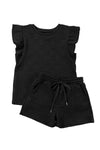 Bonbon Textured Ruffle Sleeve Tee and Drawstring Shorts Set