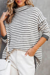 Brown Striped Turtleneck Oversized Sweater