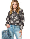 White Animal Print Drop Sleeve Pullover Sweatshirt