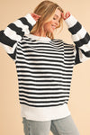 Black & White Striped Drop Sleeve Knit Sweater