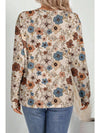 Khaki Allover Floral Print Crew Neck Long Sleeve Top