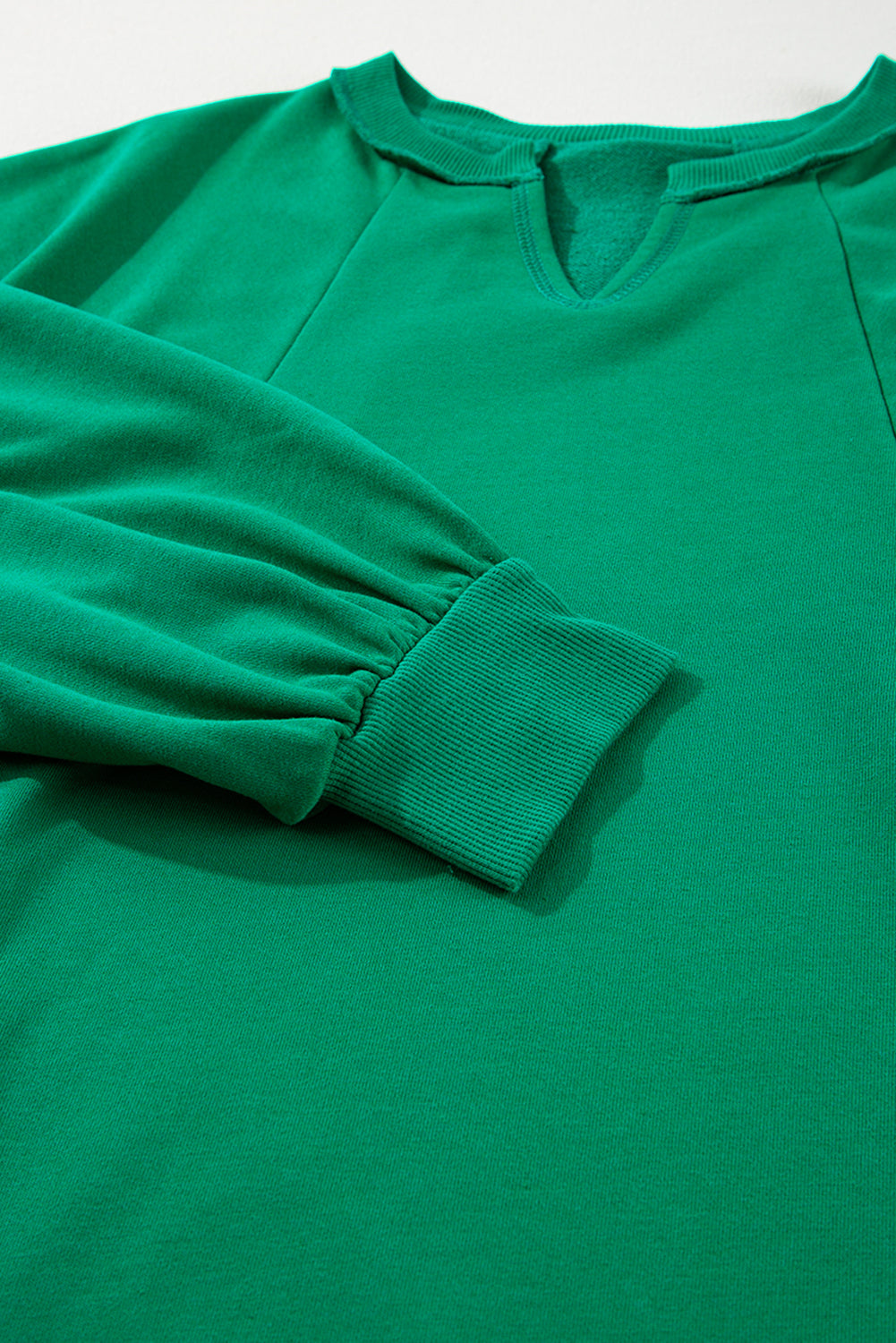 Bright Green Exposed Seam Notched Neck Plus Size Sweatshirt