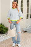 Light Grey Contrast Color Patchwork Drop Sleeve Loose Sweatshirt