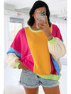 Rose Red Plus Size Colorblock Patchwork Exposed Seam Sweatshirt