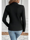 Black Solid Color Mock Neck Thermal Lined Long Sleeve Top