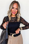Black Lace Crochet Slim Fit Long Sleeve Top