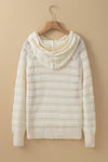 Sweaters Peach Blossom Pointelle Knit Raglan Sleeve Drawstring Hooded Sweater.