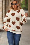 Chestnut Heart Shape Drop Shoulder Crewneck Plush Sweatshirt