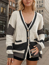 Contrast Button Up Long Sleeve Cardigan - Cocoa Yacht Club