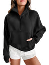 Parchment Quarter Zip Stand Neck Kangaroo Pocket Sweatshirt