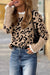 Brown Leopard Pattern Lace Trim Ribbed Detail Button Cuffed Sweater
