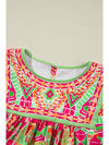 Green Geometric Print Bell Sleeve Plus Size Blouse