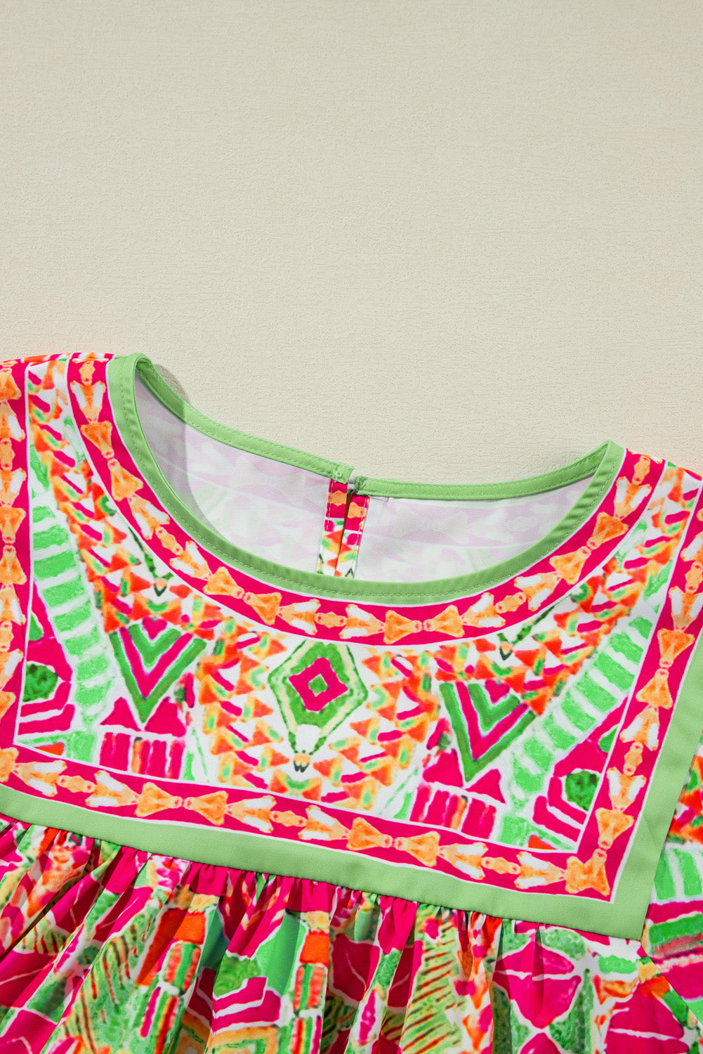 Green Geometric Print Bell Sleeve Plus Size Blouse