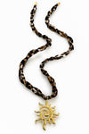 Gold Sun Pendant Leopard Print Scarf Necklace